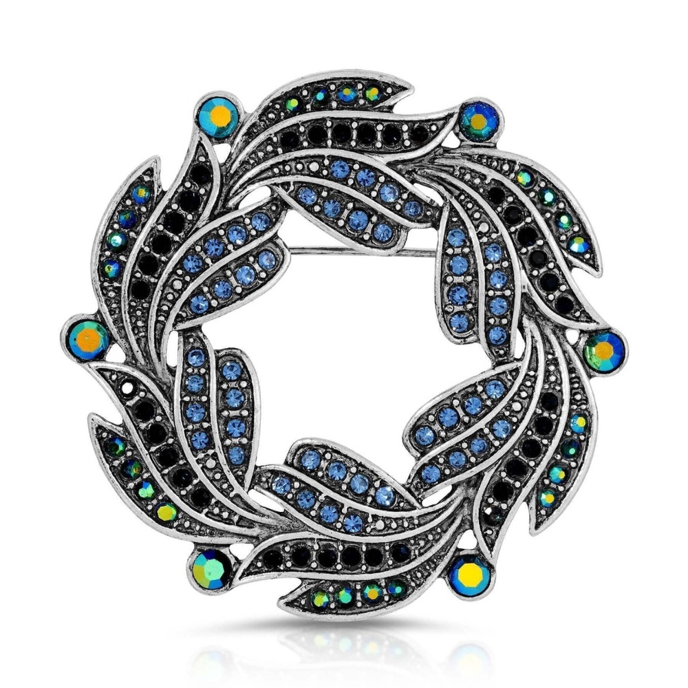 *NWT* 1928 Regency Giovane Iridescent AB Crystal & Blue Stone Wreath Brooch